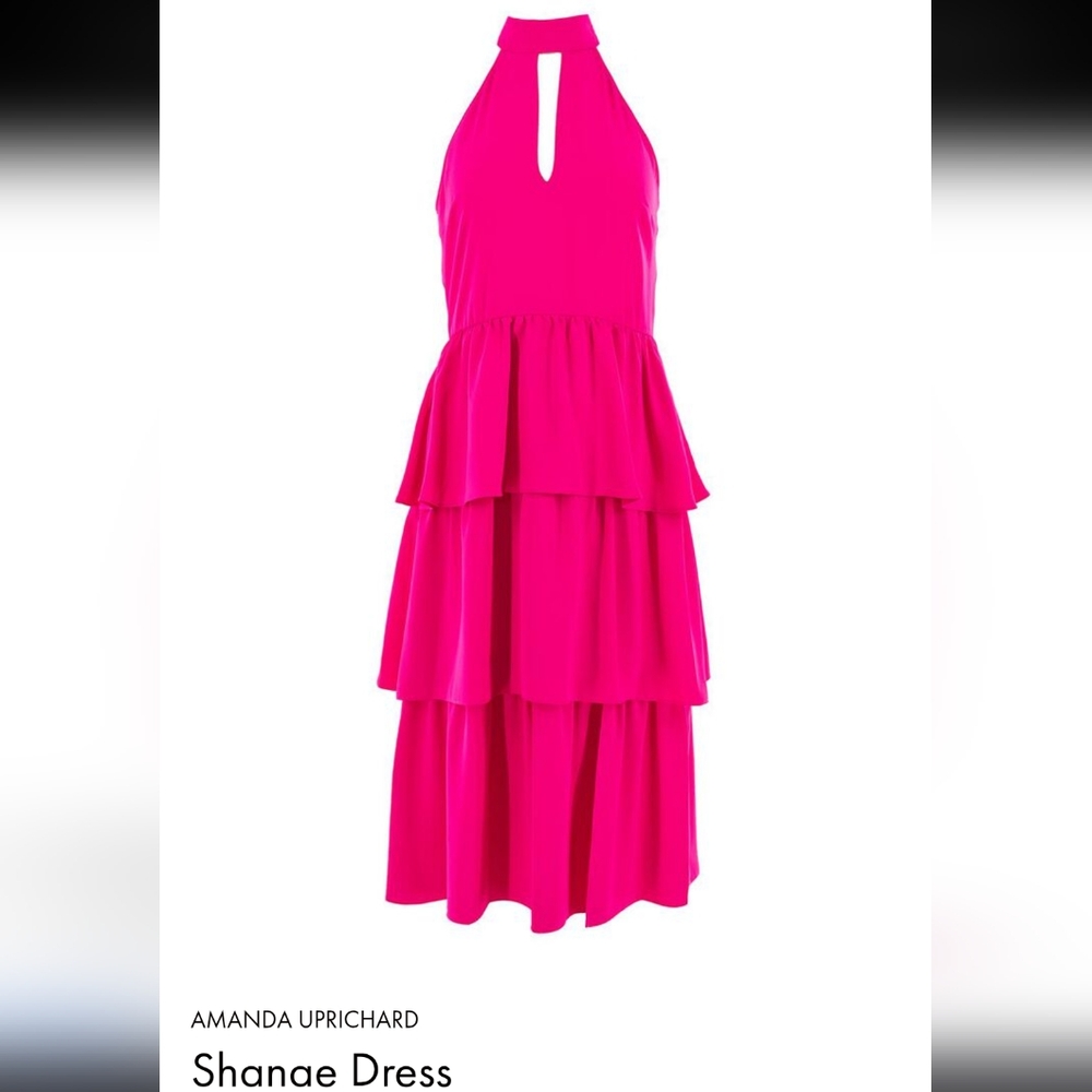 Amanda Uprichard Shanae Halter Neck Tiered Maxi Dress - Hot Pink